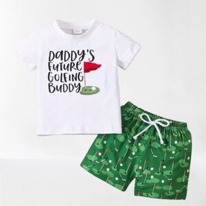 Baby/Toddler Golfing Buddy Tee and Green Golf Print Shorts Set Fathers Day NWOT